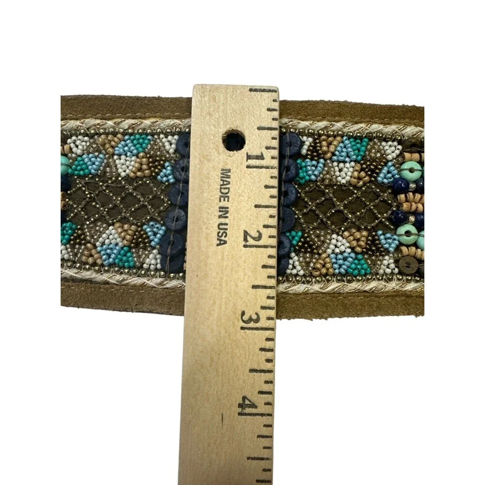 Chico's Leather Beaded Wide Belt Women’s Sz M NWT Snap Multi-color Statement